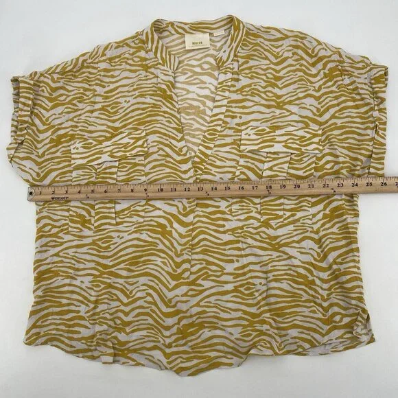 Anthropologie MAEVE Size XL Amira Utility Shirt Yellow Zebra Print - Picture 8 of 12